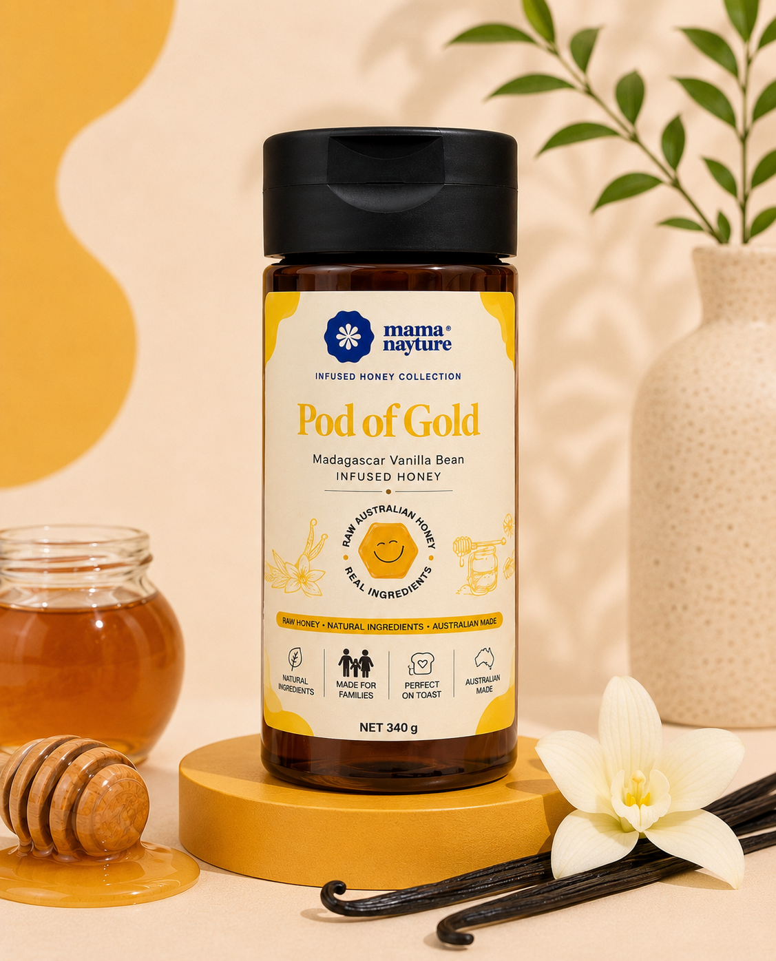 Pod of Gold Vanilla Bean Infused Honey 340g